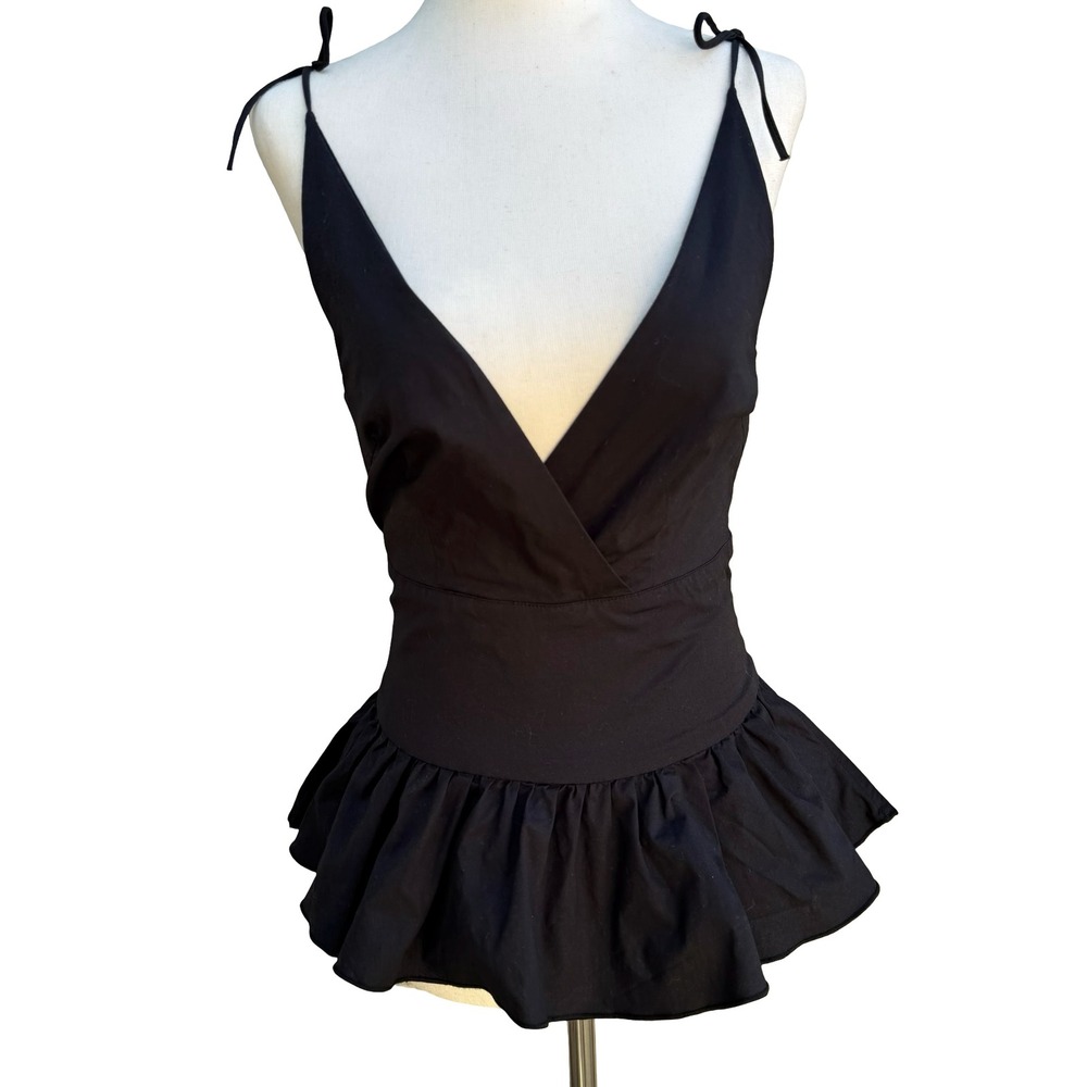Louis Verdad Y2K Balletcore Coquette Minimalist Peplum Romantic Tie Shoulder Top